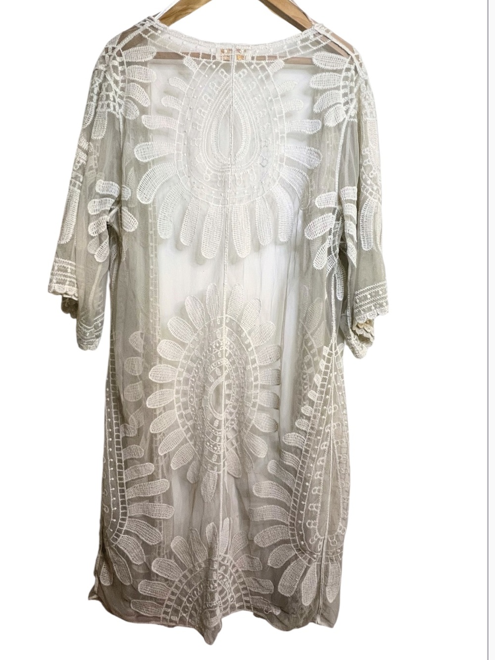 Rebellion Lace Embroidered Sheer Kimono Cover-Up in Cream L - Picture 7 of 7